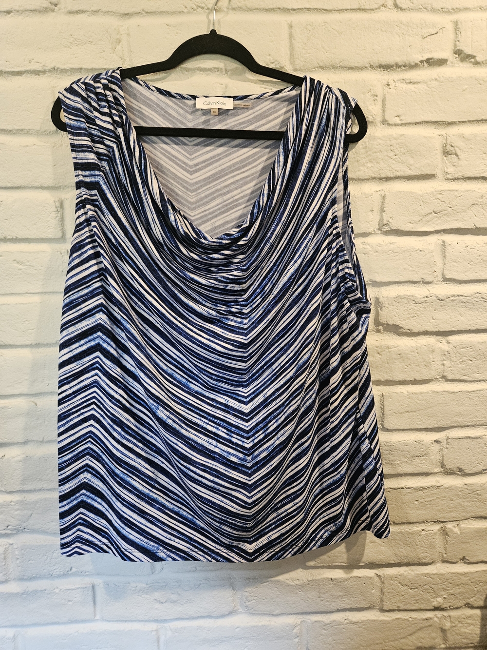 Calvin Klein Navy, Blue & White Striped Cowl Neck Sleeveless Top 2X, 18/20 - Picture 1 of 3